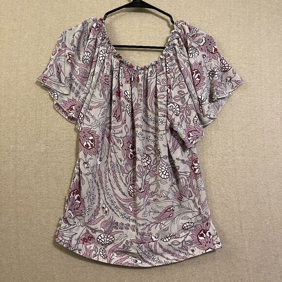 Chase Blouse Women's Small Purple Floral Short Sleeves - Picture 7 of 11